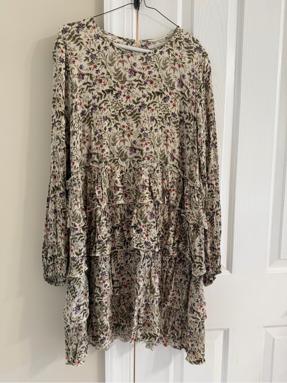 Urban Outfitters Beige Floral Top with Olive Green and Purple Accents